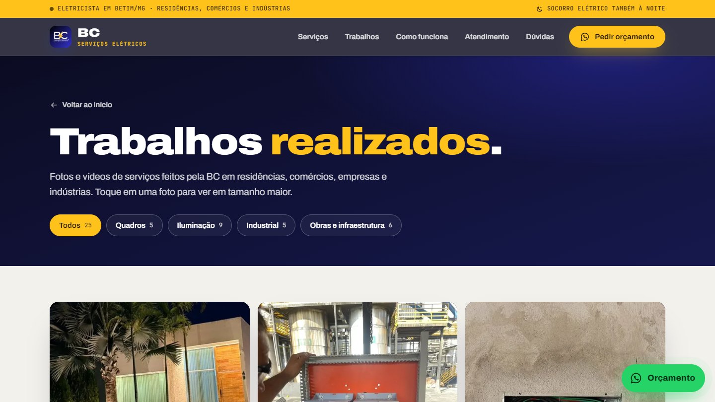 Tela 3 do projeto BC Serviços Elétricos — Site institucional