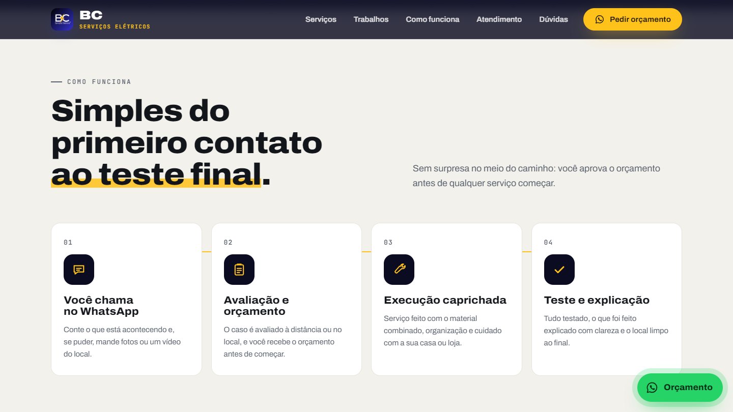 Tela 4 do projeto BC Serviços Elétricos — Site institucional