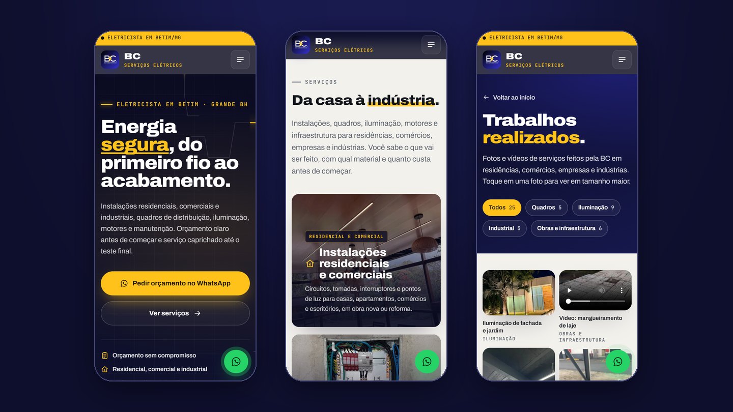 Tela 5 do projeto BC Serviços Elétricos — Site institucional